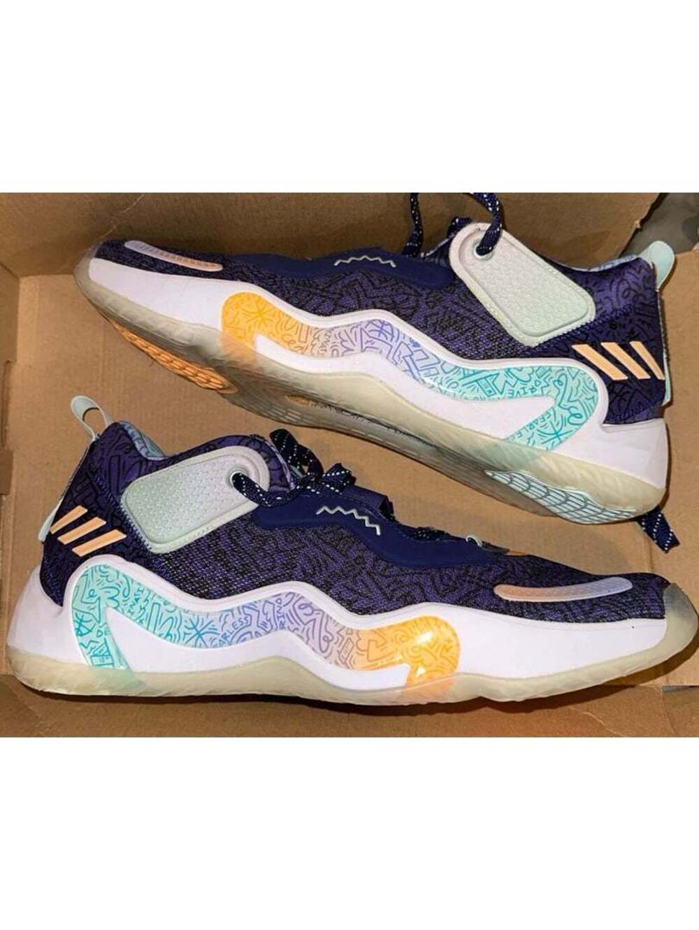 NEW Adidas D.O.N. Issue 3 purple yellow and blue basketball shoes men’s 14 & W15